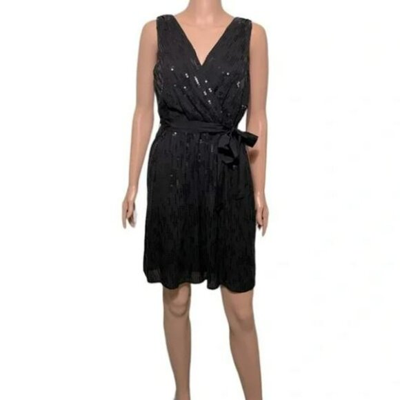 Vintage 2000s EXPRESS | Black Sleeveless Sequin Cocktail Mini Dress | Size Small - Picture 2 of 8